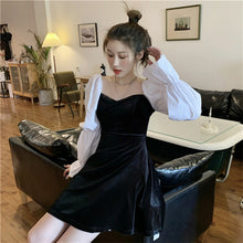 Load image into Gallery viewer, INSTOCK Korean Puff Long Sleeve Slim V-neck Velvet Dress
