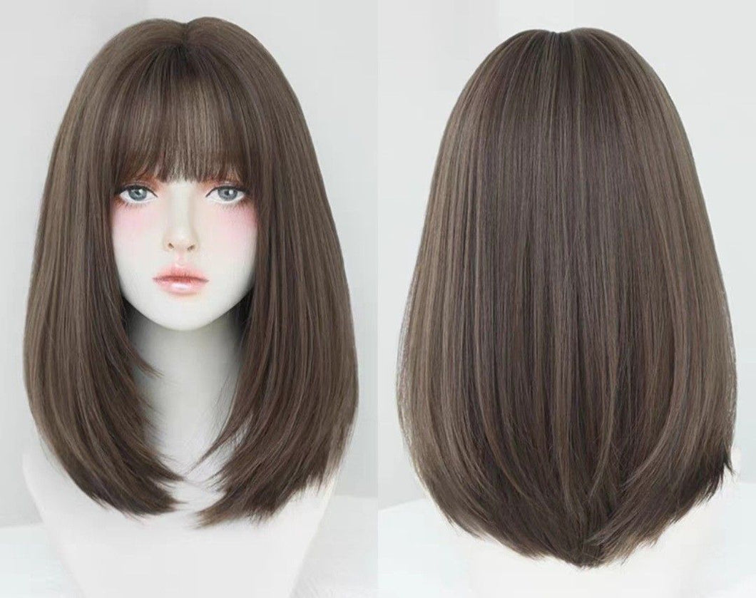 INSTOCK ★2 COLORS★ Korean Straight Airy Bangs Shoulder Length Short Hair Wig [Adjustable/Breathable]