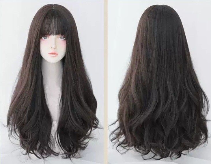 INSTOCK ★3 COLORS★ Korean Curly Wavy Airy Bangs Long Hair Wig [Adjustable/Breathable]