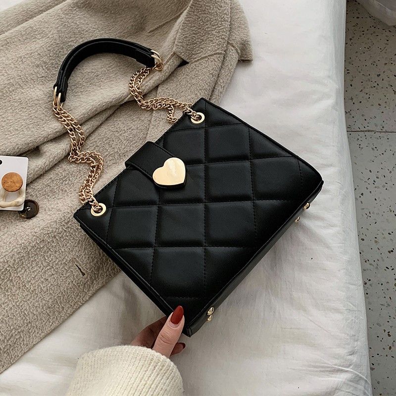 INSTOCK Korean Black Heart PU Sling Shoulder Bag