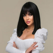Load image into Gallery viewer, INSTOCK ★Black★ Korean Straight Shoulder Length Bangs Hair Wig [Adjustable/Breathable]
