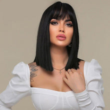 Load image into Gallery viewer, INSTOCK ★Black★ Korean Straight Shoulder Length Bangs Hair Wig [Adjustable/Breathable]
