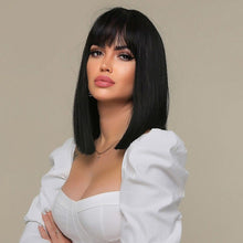 Load image into Gallery viewer, INSTOCK ★Black★ Korean Straight Shoulder Length Bangs Hair Wig [Adjustable/Breathable]
