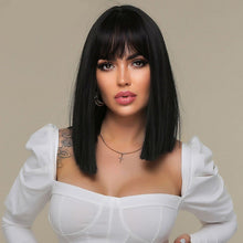 Load image into Gallery viewer, INSTOCK ★Black★ Korean Straight Shoulder Length Bangs Hair Wig [Adjustable/Breathable]

