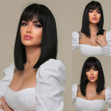Load image into Gallery viewer, INSTOCK ★Black★ Korean Straight Shoulder Length Bangs Hair Wig [Adjustable/Breathable]
