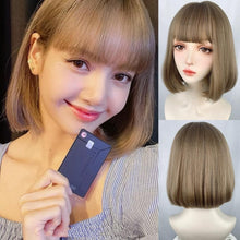 Load image into Gallery viewer, INSTOCK ★Milk Tea Brown★ Korean Blackpink Lisa&#39;s Airy Bangs Short Bob Hair Wig  [Adjustable/Breathable]
