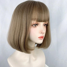 Load image into Gallery viewer, INSTOCK ★Milk Tea Brown★ Korean Blackpink Lisa&#39;s Airy Bangs Short Bob Hair Wig  [Adjustable/Breathable]
