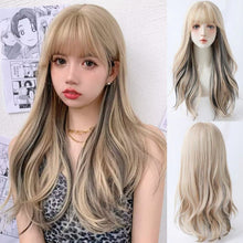 Load image into Gallery viewer, INSTOCK ★BLONDE-BLACK HIGHLIGHTS★ Korean Wavy Curly Airy Bangs Long Hair Wig [Adjustable/Breathable]
