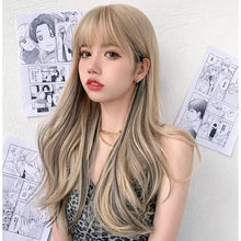 Load image into Gallery viewer, INSTOCK ★BLONDE-BLACK HIGHLIGHTS★ Korean Wavy Curly Airy Bangs Long Hair Wig [Adjustable/Breathable]
