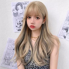 Load image into Gallery viewer, INSTOCK ★BLONDE-BLACK HIGHLIGHTS★ Korean Wavy Curly Airy Bangs Long Hair Wig [Adjustable/Breathable]
