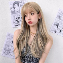 Load image into Gallery viewer, INSTOCK ★BLONDE-BLACK HIGHLIGHTS★ Korean Wavy Curly Airy Bangs Long Hair Wig [Adjustable/Breathable]
