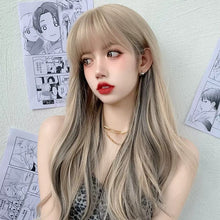 Load image into Gallery viewer, INSTOCK ★BLONDE-BLACK HIGHLIGHTS★ Korean Wavy Curly Airy Bangs Long Hair Wig [Adjustable/Breathable]
