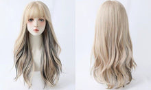 Load image into Gallery viewer, INSTOCK ★BLONDE-BLACK HIGHLIGHTS★ Korean Wavy Curly Airy Bangs Long Hair Wig [Adjustable/Breathable]
