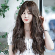Load image into Gallery viewer, INSTOCK ★BROWN★ Korean Curly Wavy Airy Bangs Long Hair Wig [Adjustable/Breathable]
