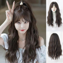 Load image into Gallery viewer, INSTOCK ★BROWN★ Korean Curly Wavy Airy Bangs Long Hair Wig [Adjustable/Breathable]
