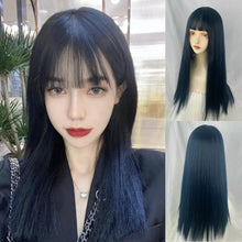 Load image into Gallery viewer, INSTOCK ★Dark Blue★ Korean Airy Bangs Long Straight Hair Wig [Adjustable/Breathable]

