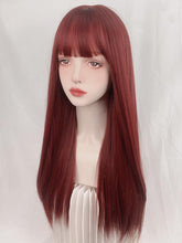 Load image into Gallery viewer, INSTOCK ★Dark Red★ Korean Airy Bangs Long Straight Hair Wig [Adjustable/Breathable]
