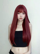 Load image into Gallery viewer, INSTOCK ★Dark Red★ Korean Airy Bangs Long Straight Hair Wig [Adjustable/Breathable]
