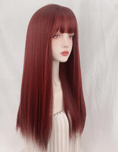 Load image into Gallery viewer, INSTOCK ★Dark Red★ Korean Airy Bangs Long Straight Hair Wig [Adjustable/Breathable]
