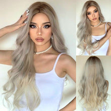 Load image into Gallery viewer, INSTOCK ★GREY GRADIENT★ Korean Curly Wavy Mid Parting Long Hair Wig [Adjustable/Breathable]
