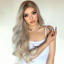 Load image into Gallery viewer, INSTOCK ★GREY GRADIENT★ Korean Curly Wavy Mid Parting Long Hair Wig [Adjustable/Breathable]
