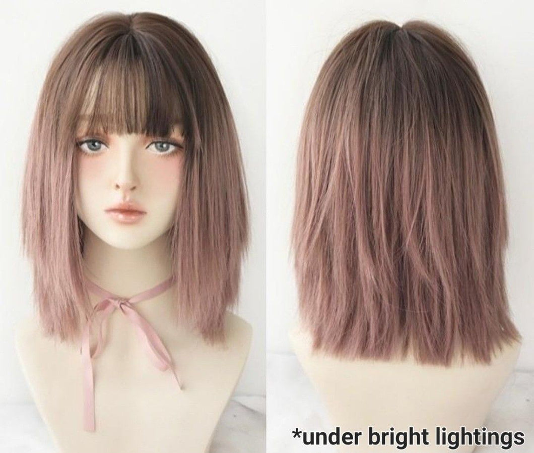 INSTOCK ★Pink Ombre Gradient★ Korean Short Airy Bangs Wig Shoulder Length [Adjustable/Breathable]