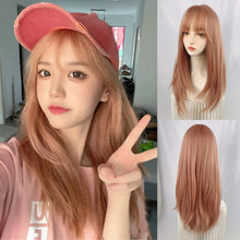 Load image into Gallery viewer, INSTOCK ★PINK-ORANGE★ Korean Layered Airy Bangs Straight Long Wig [Adjustable/Breathable]
