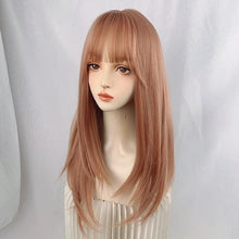 Load image into Gallery viewer, INSTOCK ★PINK-ORANGE★ Korean Layered Airy Bangs Straight Long Wig [Adjustable/Breathable]
