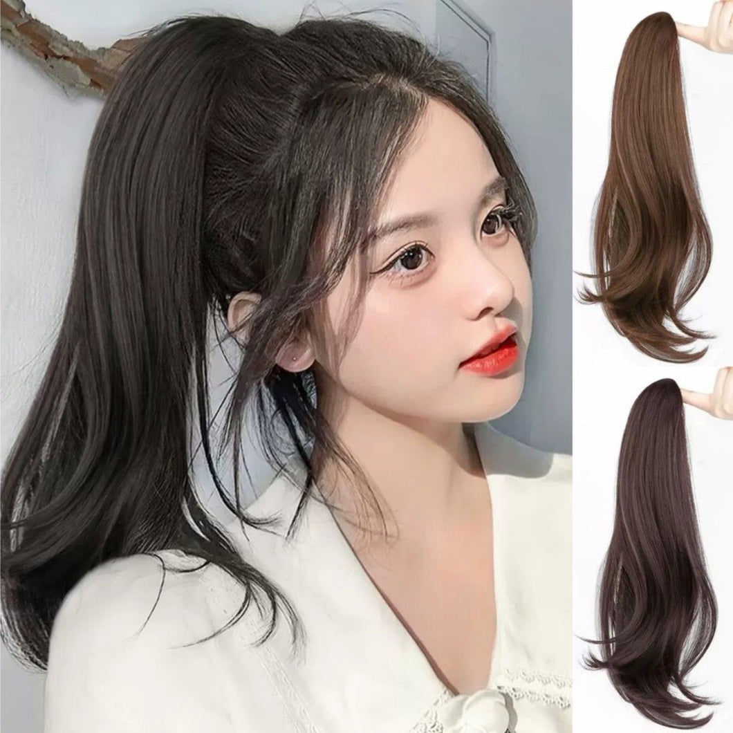 INSTOCK ★3 COLORS★ 45CM Korean Ponytail Hair Extensions Wavy / Curly Long Natural Clip On