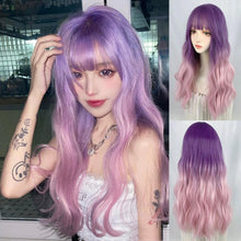 Load image into Gallery viewer, INSTOCK ★Purple Pink 2-Tone Gradient★ Korean Airy Bangs Long Curly/Wavy Hair Wig [Adjustable/Breathable]
