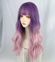 Load image into Gallery viewer, INSTOCK ★Purple Pink 2-Tone Gradient★ Korean Airy Bangs Long Curly/Wavy Hair Wig [Adjustable/Breathable]
