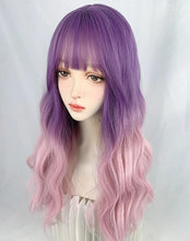 Load image into Gallery viewer, INSTOCK ★Purple Pink 2-Tone Gradient★ Korean Airy Bangs Long Curly/Wavy Hair Wig [Adjustable/Breathable]
