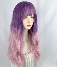 Load image into Gallery viewer, INSTOCK ★Purple Pink 2-Tone Gradient★ Korean Airy Bangs Long Curly/Wavy Hair Wig [Adjustable/Breathable]
