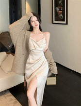 Load image into Gallery viewer, INSTOCK ★BEIGE★ S/M Korean Satin Strap Beige V-neck Long Dress
