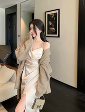 Load image into Gallery viewer, INSTOCK ★BEIGE★ S/M Korean Satin Strap Beige V-neck Long Dress
