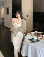 Load image into Gallery viewer, INSTOCK ★BEIGE★ S/M Korean Satin Strap Beige V-neck Long Dress
