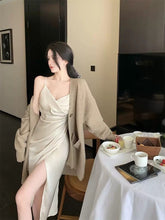 Load image into Gallery viewer, INSTOCK ★BEIGE★ S/M Korean Satin Strap Beige V-neck Long Dress
