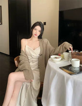 Load image into Gallery viewer, INSTOCK ★BEIGE★ S/M Korean Satin Strap Beige V-neck Long Dress
