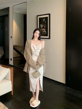 Load image into Gallery viewer, INSTOCK ★BEIGE★ S/M Korean Satin Strap Beige V-neck Long Dress
