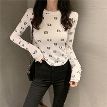 Load image into Gallery viewer, INSTOCK Korean Harajuku Black/White Long Sleeve Alphabet Slim Top Shirt
