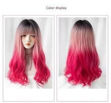 Load image into Gallery viewer, INSTOCK ★PINK GRADIENT★ Korean Ombre 3 Tone Natural Wavy Curls Airy Bangs Long Hair Wig [Adjustable/Breathable]
