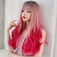 Load image into Gallery viewer, INSTOCK ★PINK GRADIENT★ Korean Ombre 3 Tone Natural Wavy Curls Airy Bangs Long Hair Wig [Adjustable/Breathable]
