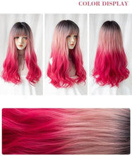 Load image into Gallery viewer, INSTOCK ★PINK GRADIENT★ Korean Ombre 3 Tone Natural Wavy Curls Airy Bangs Long Hair Wig [Adjustable/Breathable]
