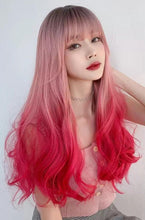 Load image into Gallery viewer, INSTOCK ★PINK GRADIENT★ Korean Ombre 3 Tone Natural Wavy Curls Airy Bangs Long Hair Wig [Adjustable/Breathable]
