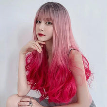 Load image into Gallery viewer, INSTOCK ★PINK GRADIENT★ Korean Ombre 3 Tone Natural Wavy Curls Airy Bangs Long Hair Wig [Adjustable/Breathable]
